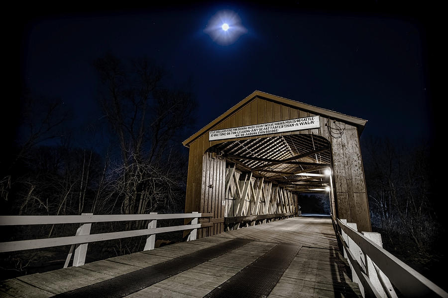 An old covered bridge in moonlight Photograph by Sven Brogren