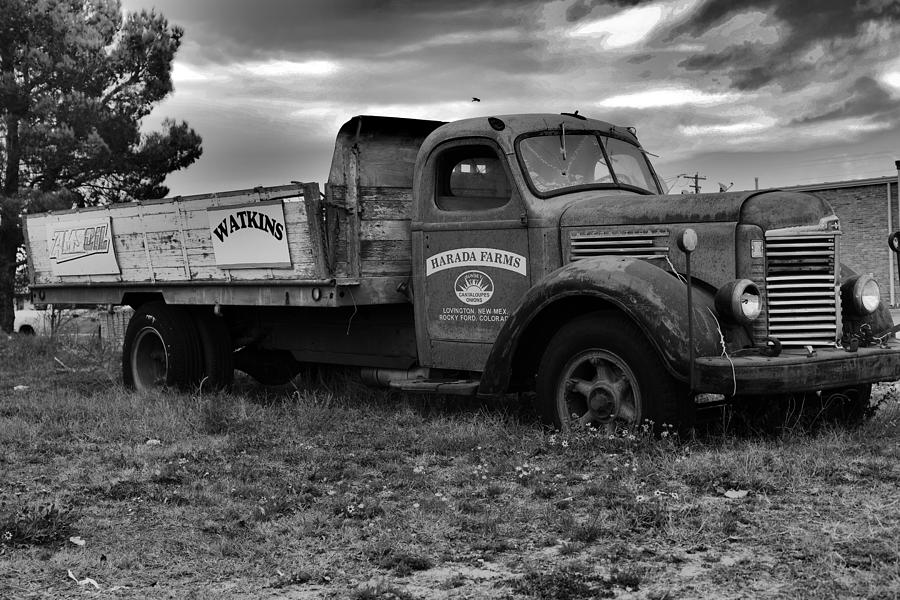 An Old Farm Truck Black And White Photograph