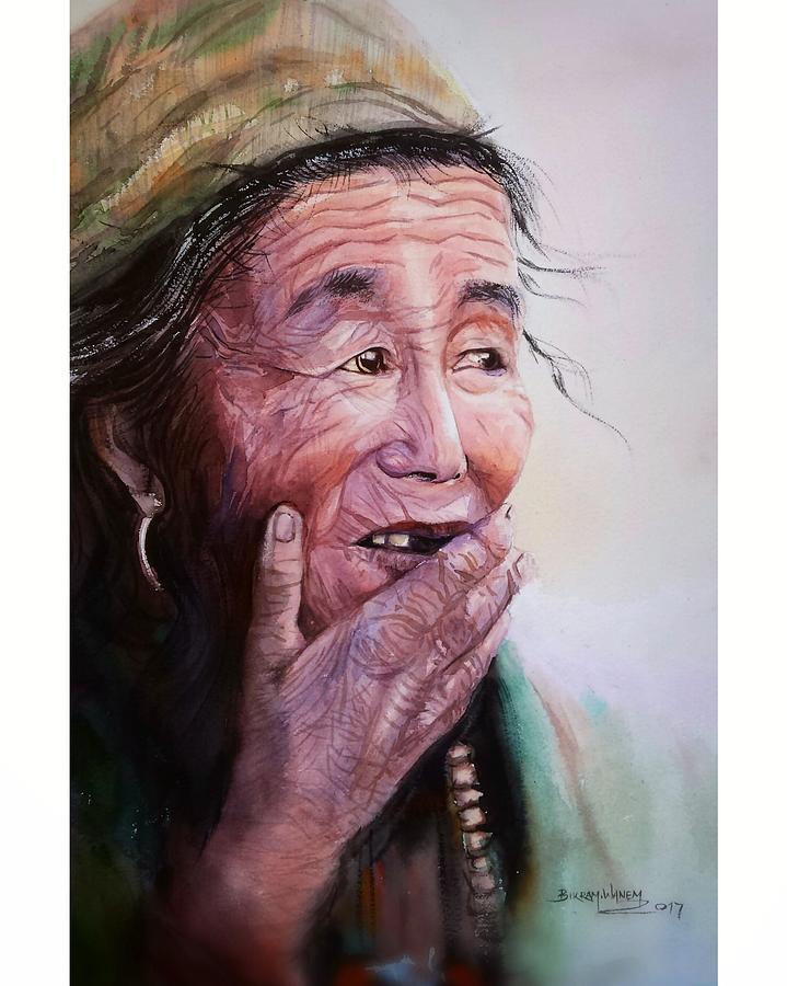 An Old Lady Painting by Bikram Wanem - Pixels
