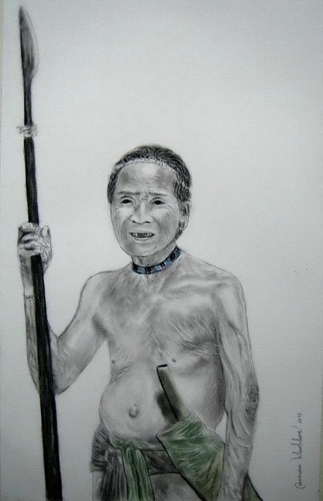 An Old Man from Aetas Tribe Drawing by Wanvisa Klawklean