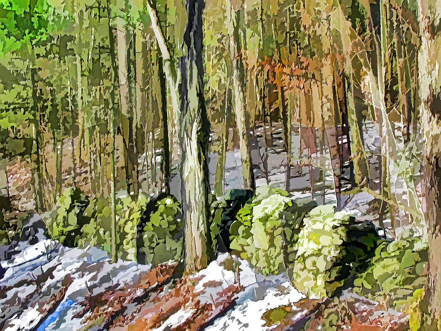 An old stone wall at winter 1 Painting by Jeelan Clark