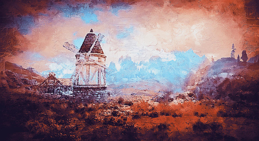 An old windmill  Painting by AM FineArtPrints