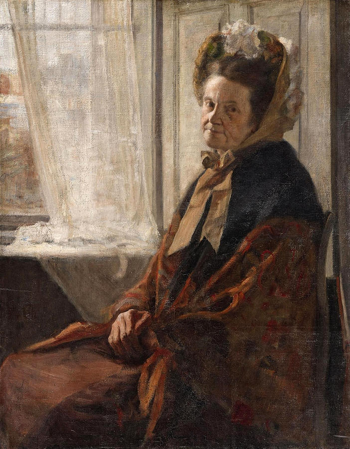 An old Woman at the Window Painting by Fritz von Uhde