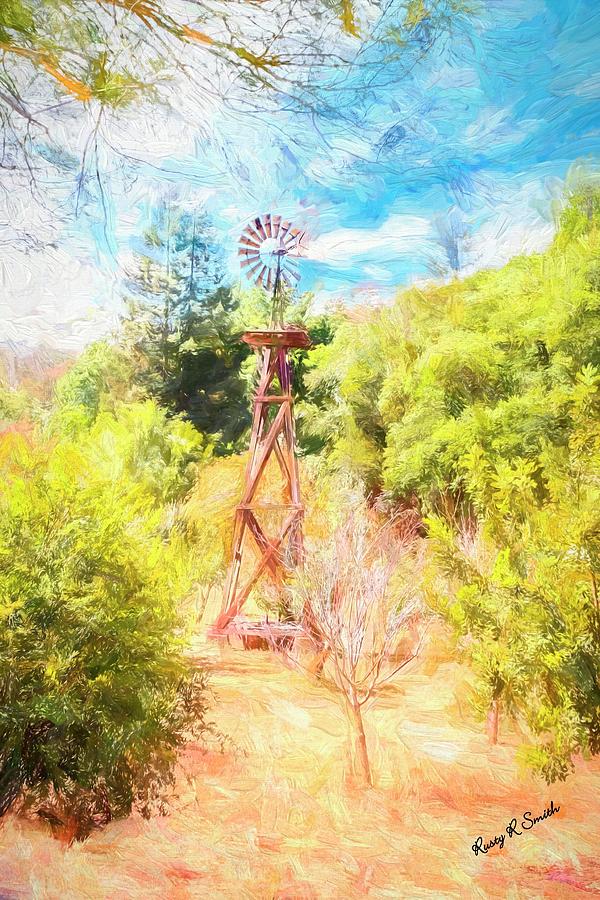 Vintage Digital Art - An old wooden windmill. by Rusty R Smith