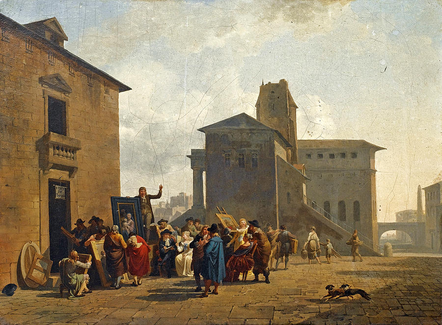 An open-air auction in a town square Painting by Nicolas-Antoine Taunay