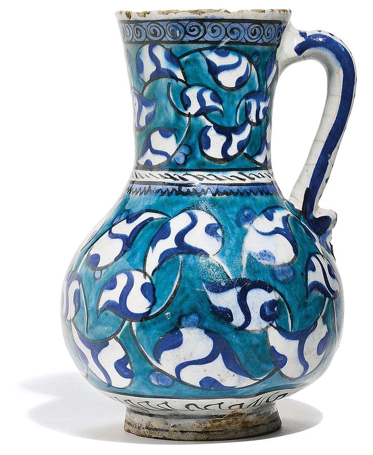 Bowl Painting - An Ottoman Iznik style floral design pottery jug polychrome, by Adam Asar, No 16v by Celestial Images