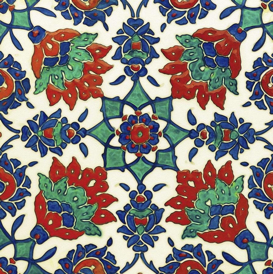 An Ottoman Iznik style floral design pottery polychrome, by Adam Asar, No 13a Painting by Celestial Images