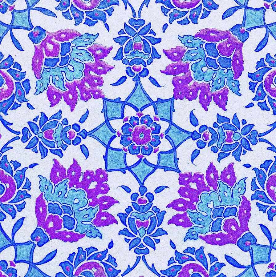 An Ottoman Iznik style floral design pottery polychrome, by Adam Asar, No 13i Painting by Celestial Images