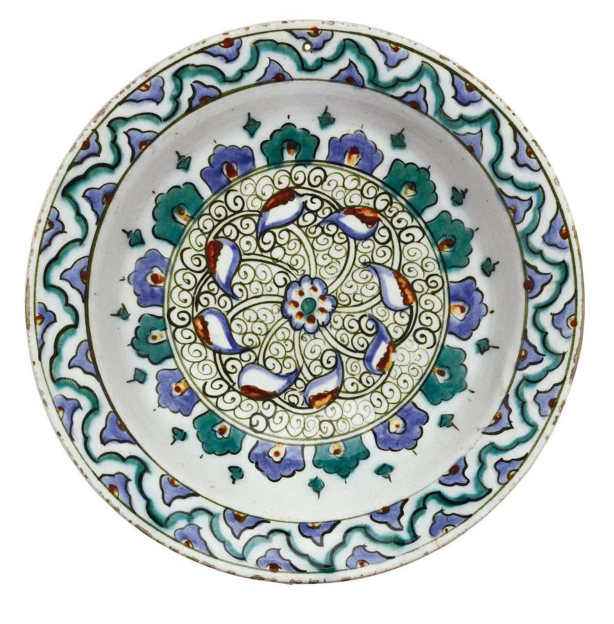 Bowl Painting - An Ottoman Iznik style floral design pottery polychrome, by Adam Asar, No 18 by Celestial Images