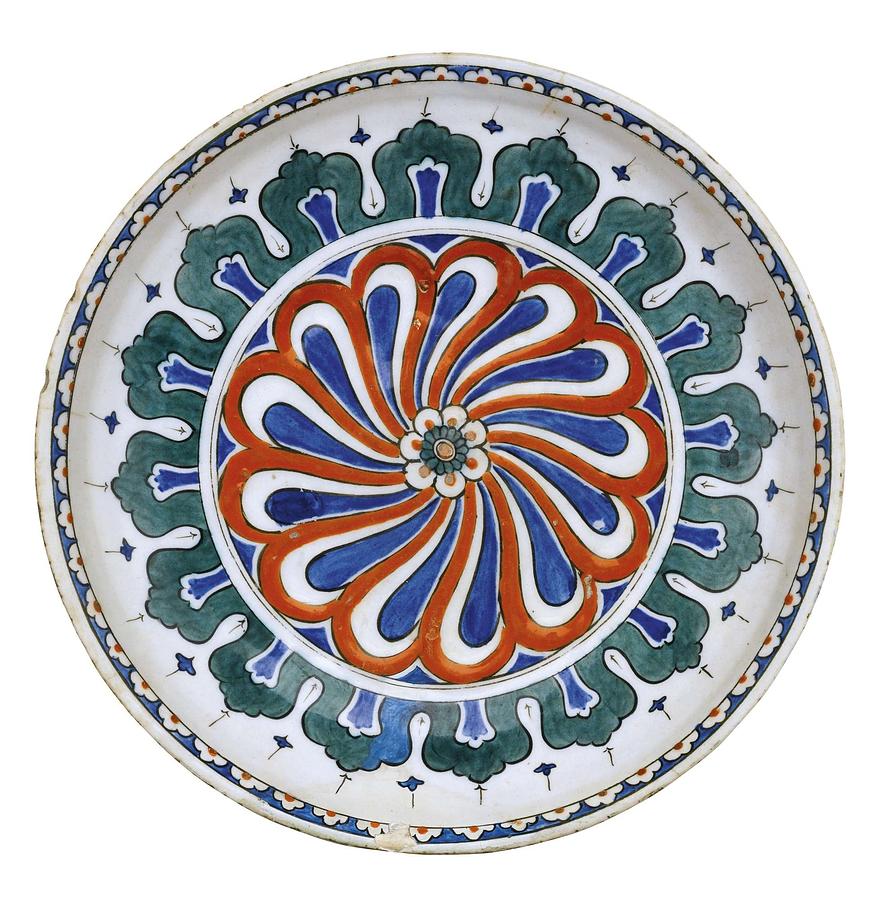 Bowl Painting - An Ottoman Iznik style floral design pottery polychrome, by Adam Asar, No 20 by Celestial Images