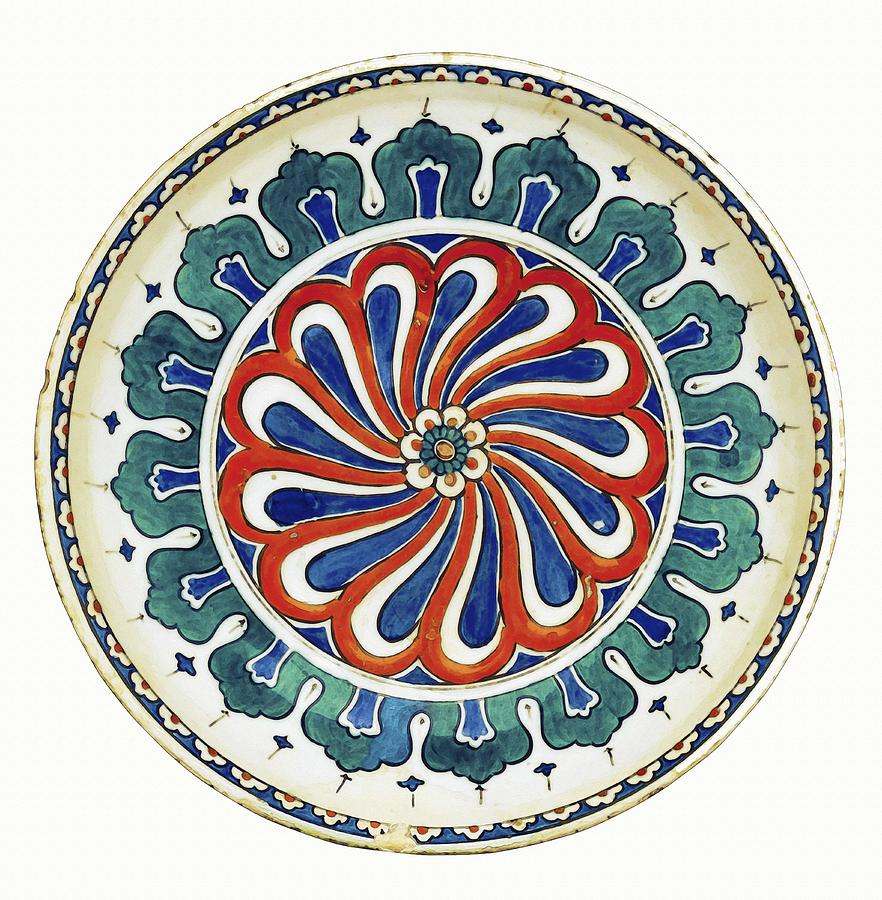 An Ottoman Iznik Style Floral Design Pottery Polychrome, By Adam Asar, No 20a Painting