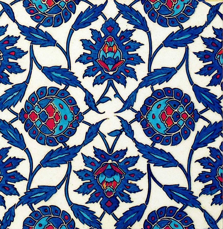 An Ottoman Iznik style floral design pottery polychrome, by Adam Asar, No 34a Painting by Celestial Images