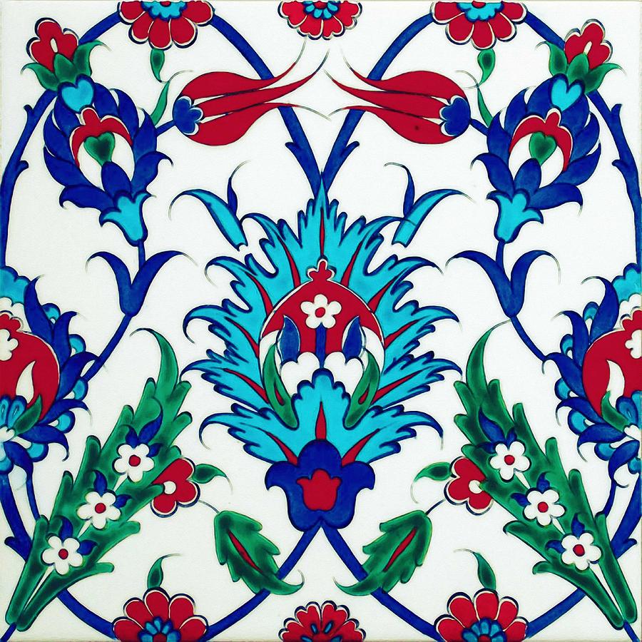An Ottoman Iznik style floral design pottery polychrome, by Adam Asar, No 38 c Painting by Celestial Images