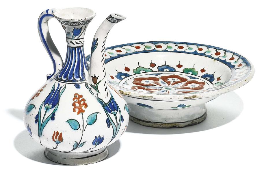 Bowl Painting - An Ottoman Iznik style floral design pottery polychrome, by Adam Asar, No 4 by Celestial Images