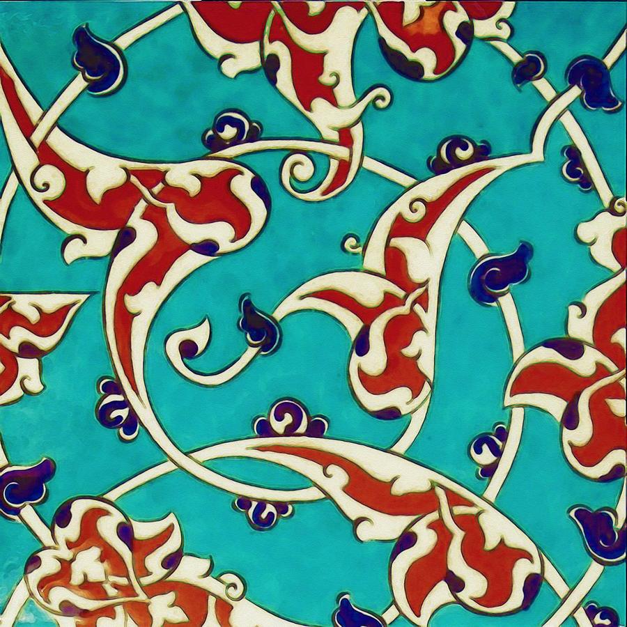 An Ottoman Iznik style floral design pottery polychrome, by Adam Asar, No 46a Painting by Celestial Images