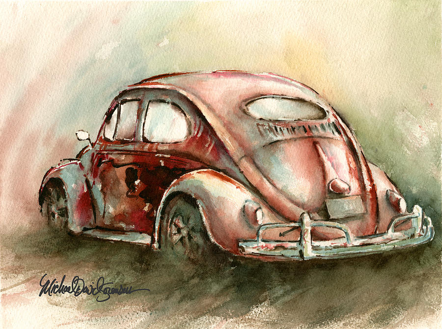 Car Painting - An Oval Window Bug in Deep Red by Michael David Sorensen