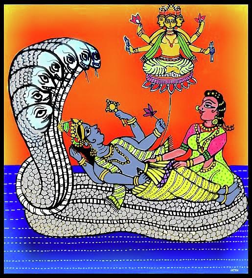 Anantha Sayanam-Patta chitra style Digital Art by Latha Gokuldas Panicker
