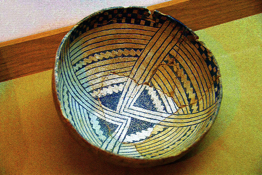 Anasazi black on white bowl Digital Art by David Lee Thompson