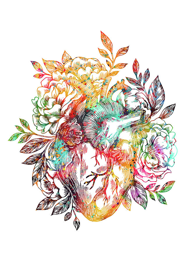 Anatomical heart with flowers Digital Art by Erzebet S Pixels