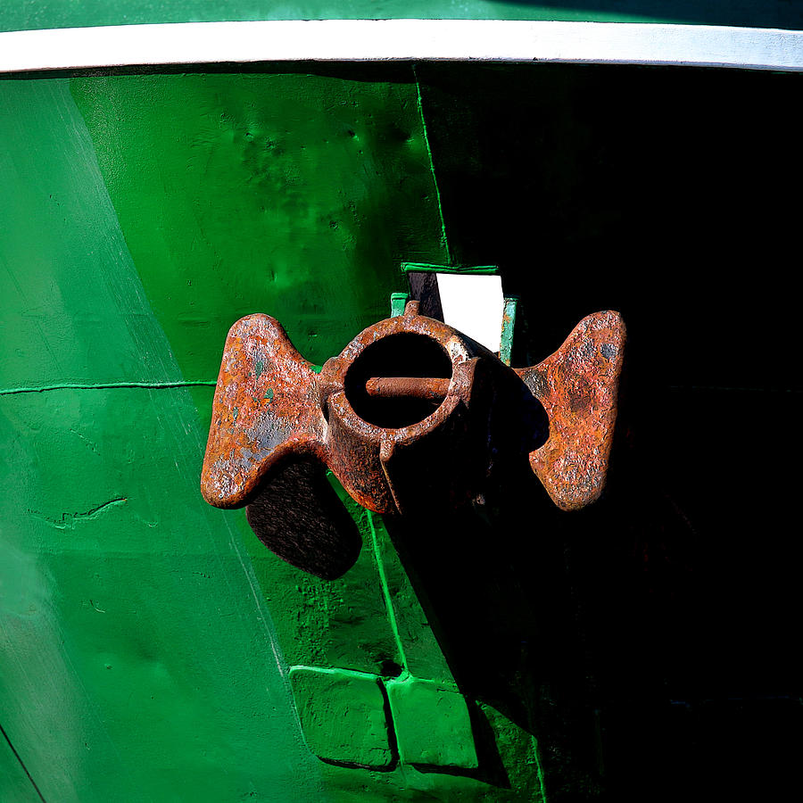 Anchor on Green Boat Photograph by Art Block Collections