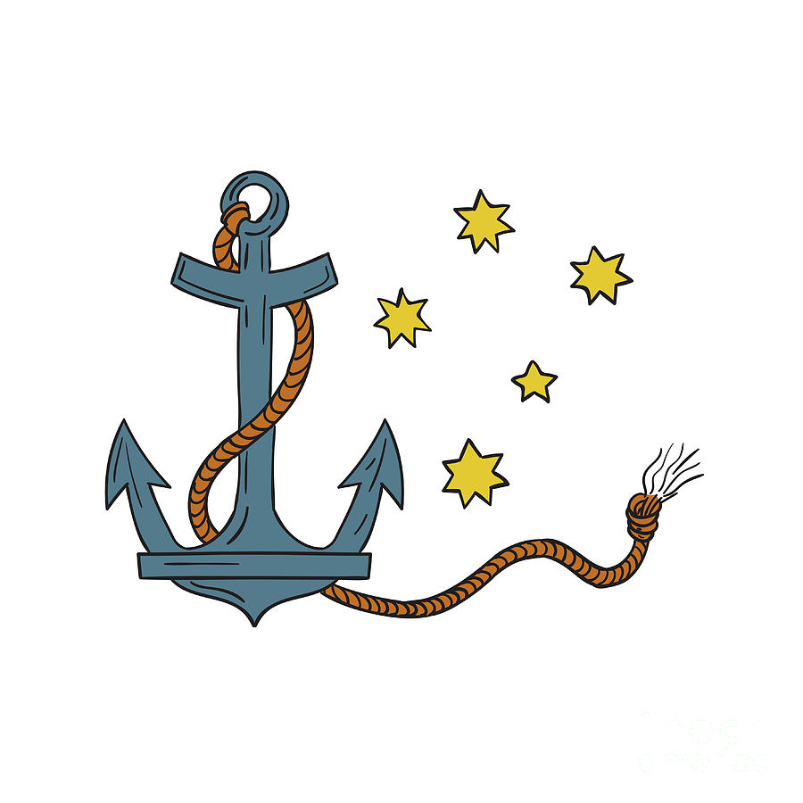 Anchor with Rope and Southern Star Drawing Digital Art by Aloysius