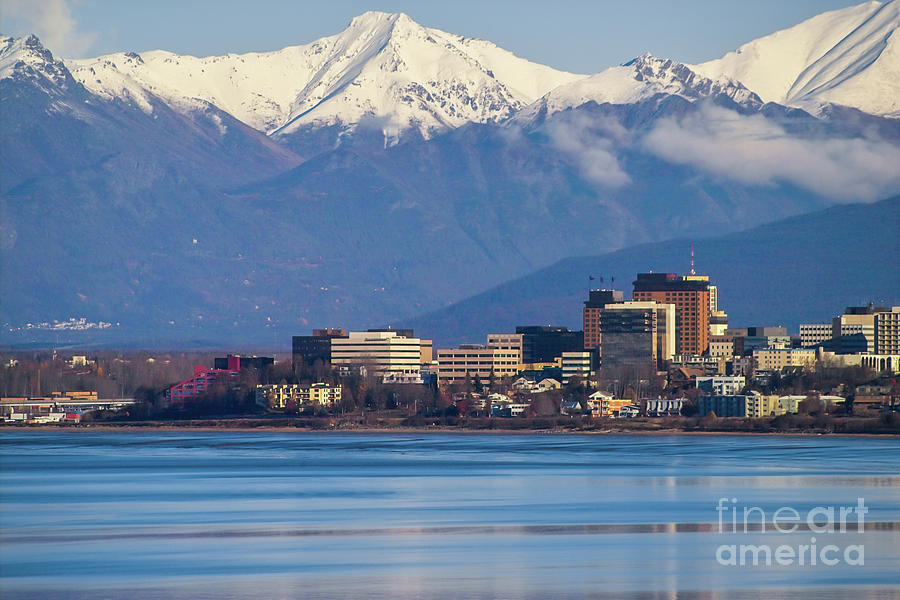 Anchorage Alaska Skyline with Cook Inlet Photograph by Kimberly Blom-Roemer