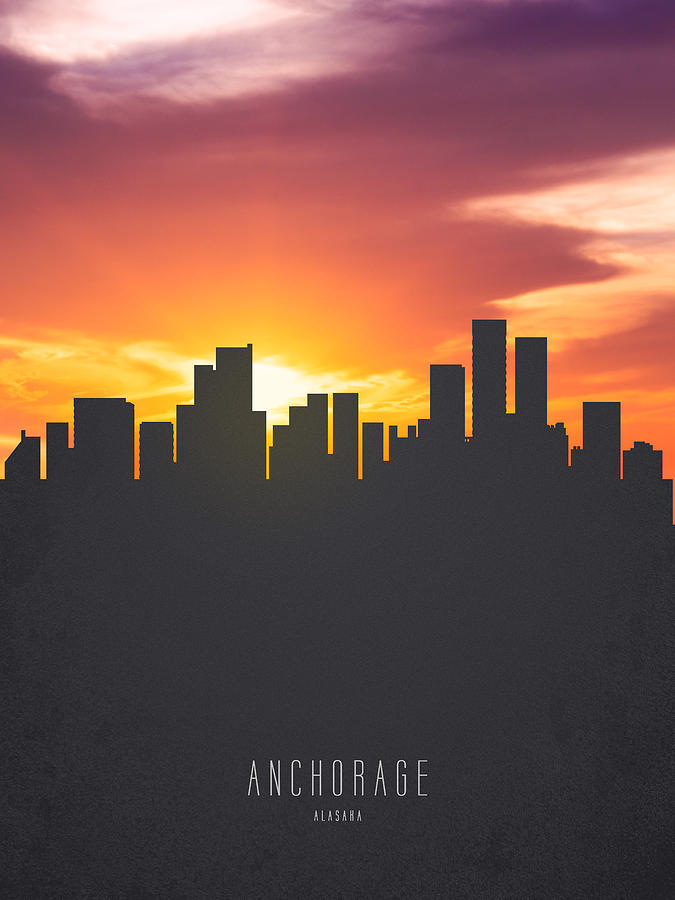 Anchorage Painting - Anchorage Alaska Sunset Skyline 01 by Aged Pixel