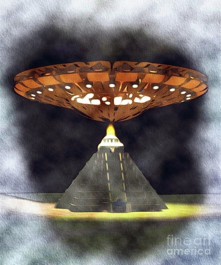 Ancient Aliens, Ufo Mayan Pyramid Painting