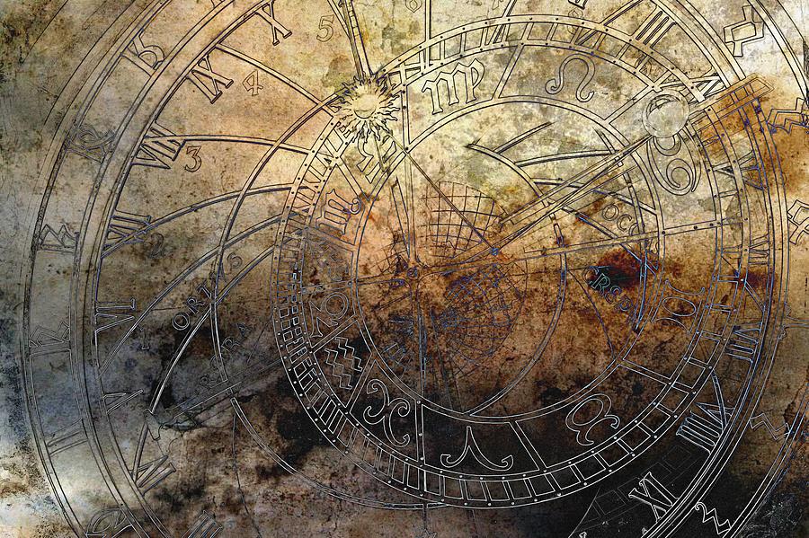 Ancient Astrology Clock Digital Art