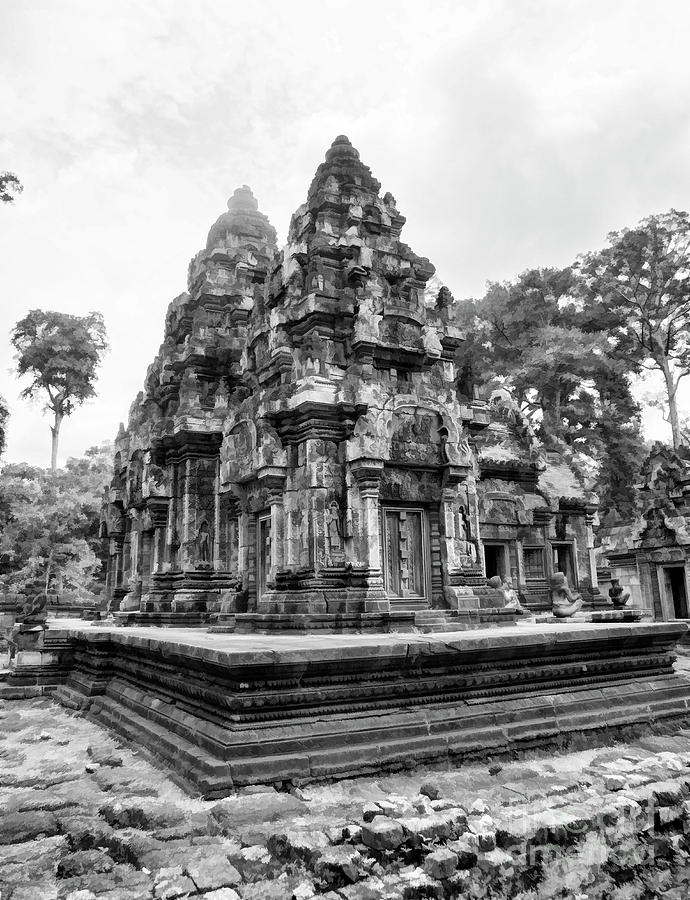 Ancient Civilization Temples of Cambodia Black White  Photograph by Chuck Kuhn