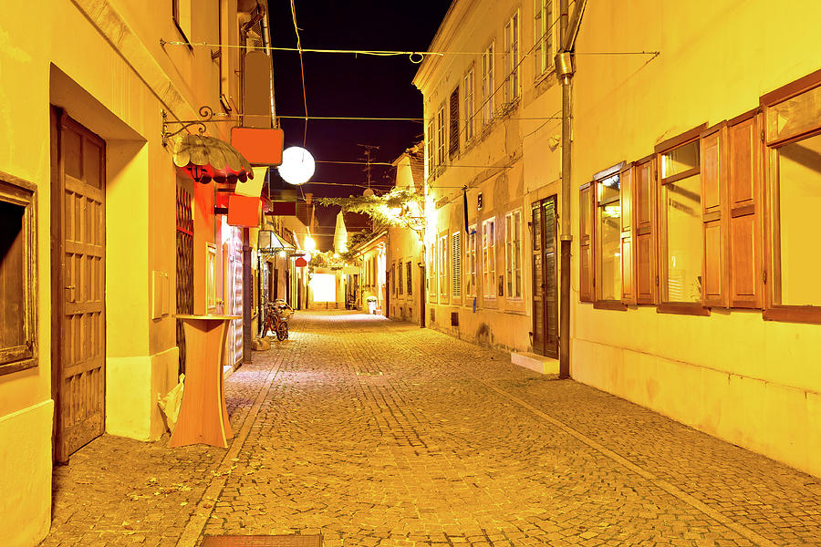 Ancient cobbled street of Varazdin evening view Photograph by Brch Photography