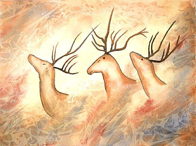 Ancient Deer Painting by Wicki Van De Veer