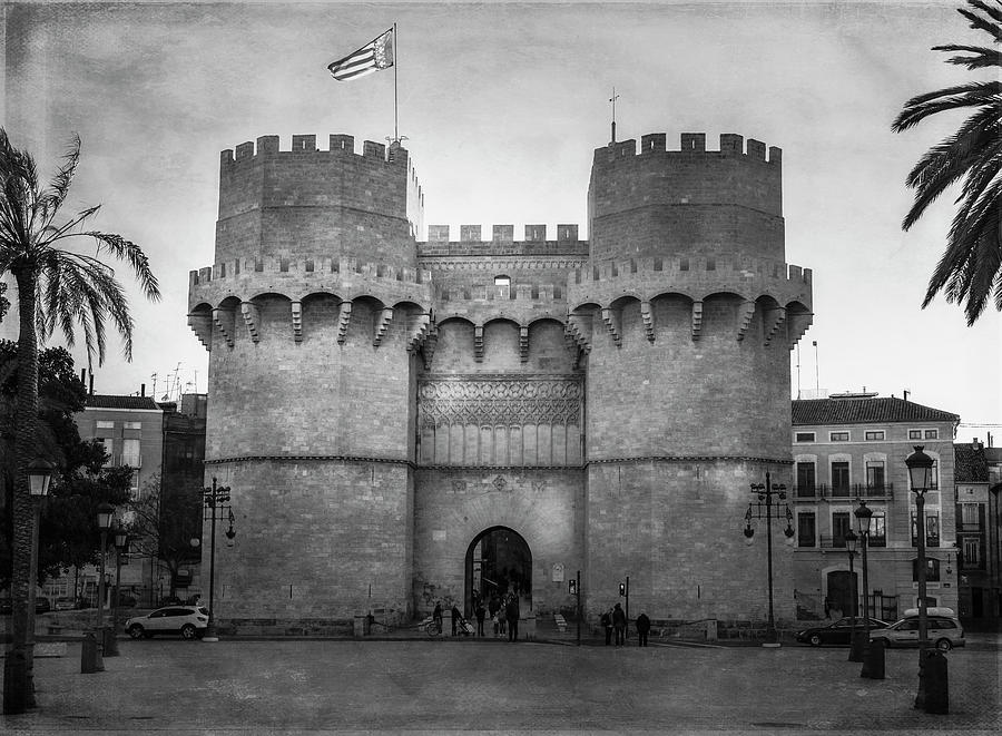 Ancient Gateway Valencia Spain BW Photograph by Joan Carroll