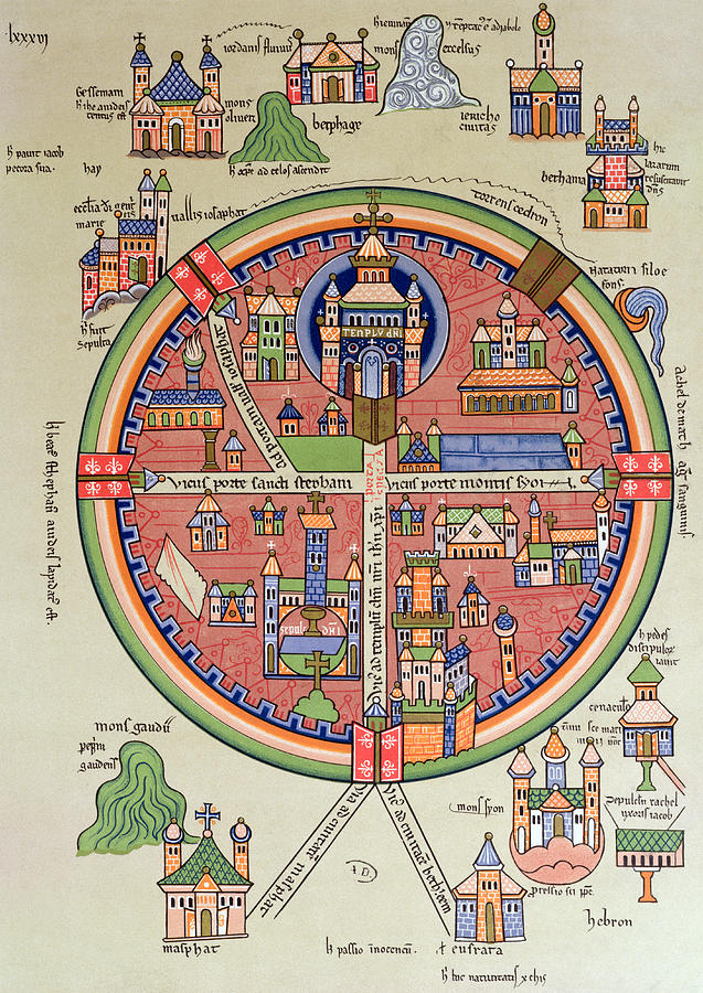 Map Drawing - Ancient Map of Jerusalem and Palestine by French School