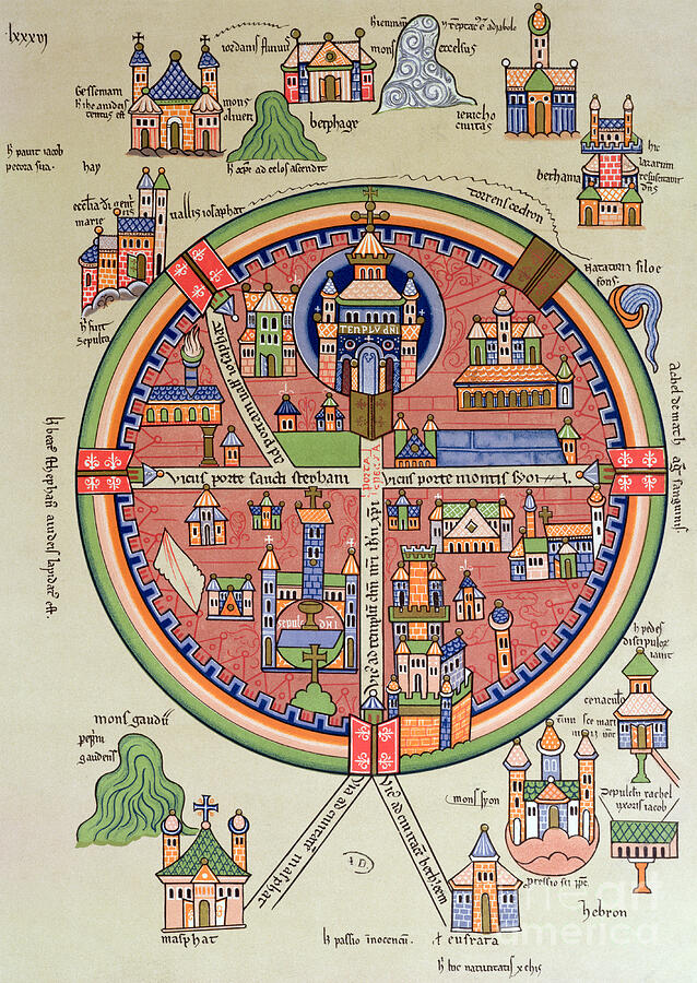 Ancient Map of Jerusalem and Palestine Drawing by French School