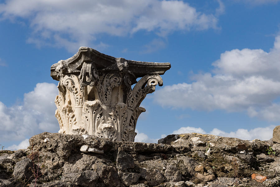 Ancient Pompeii Broken Treasures - Classical Corinthian Column Capital Left  Photograph by Georgia Mizuleva