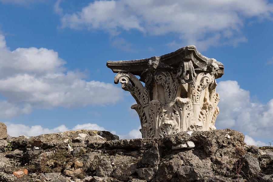 Ancient Pompeii Broken Treasures - Classical Corinthian Column Capital Right Photograph by Georgia Mizuleva