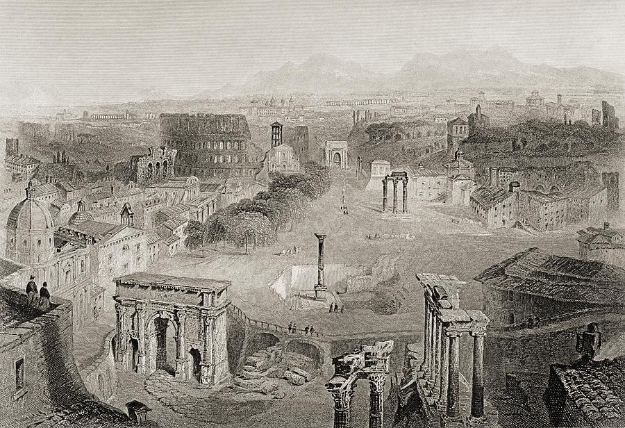 Ancient Rome From The Capitoline Hill Drawing by Vintage Design Pics
