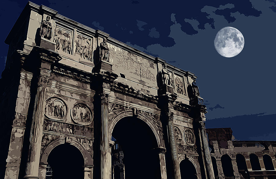 Ancient Rome - Triumphal Arch of Constantine at night Painting by AM FineArtPrints