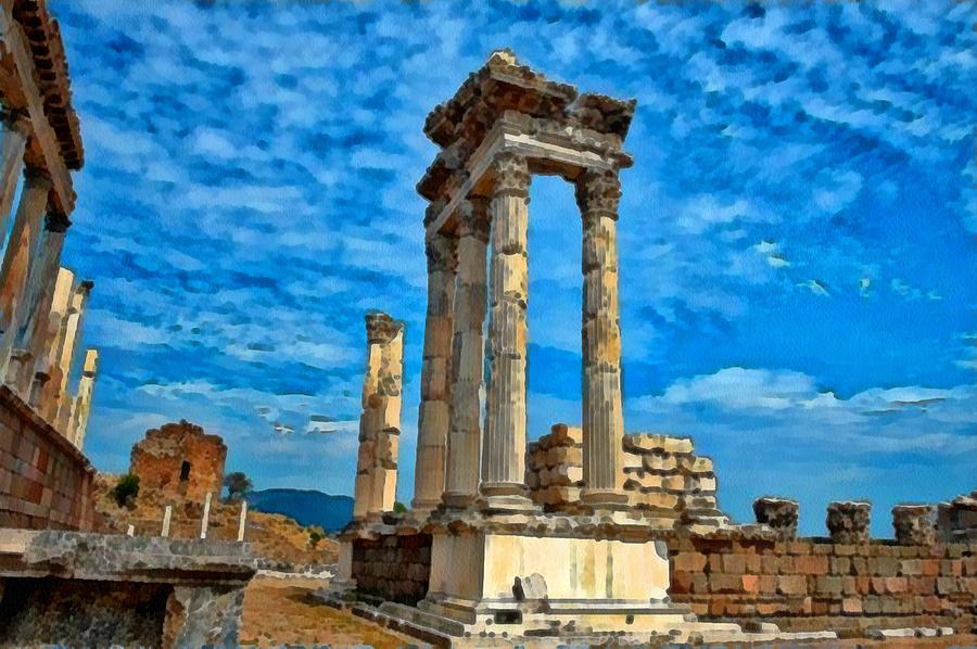 Greek Painting - Ancient Ruins Against A Blue Sky L B  by Gert J Rheeders