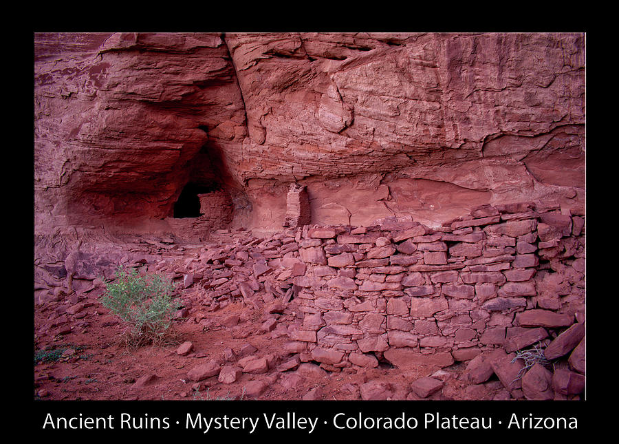 Ancient Ruins Mystery Valley Colorado Plateau Arizona 02 Text Black Photograph by Thomas Woolworth