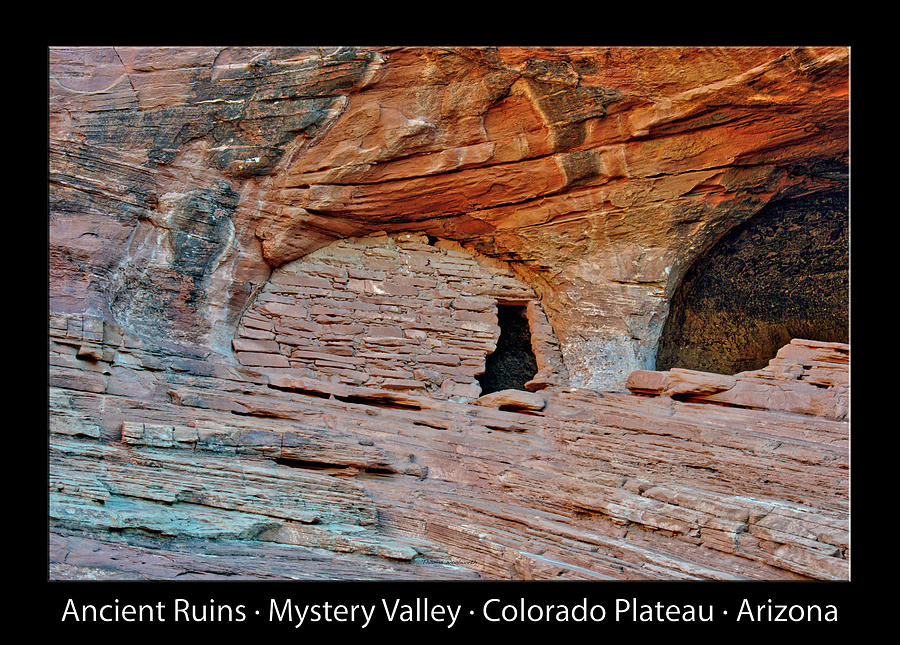 Ancient Ruins Mystery Valley Colorado Plateau Arizona 05 Text Black Photograph by Thomas Woolworth