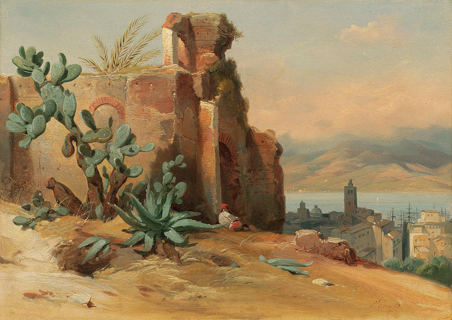 Ancient Ruins near Messina, Sicily Painting by Jean-Charles-Joseph Remond