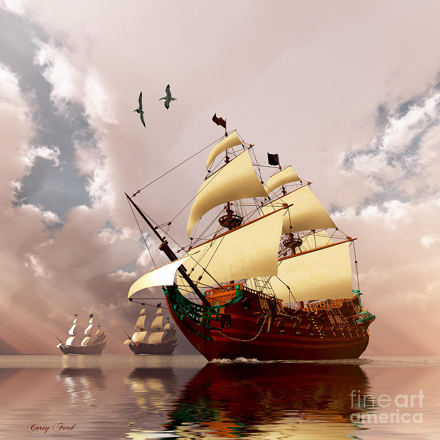Ancient Ships Painting by Corey Ford
