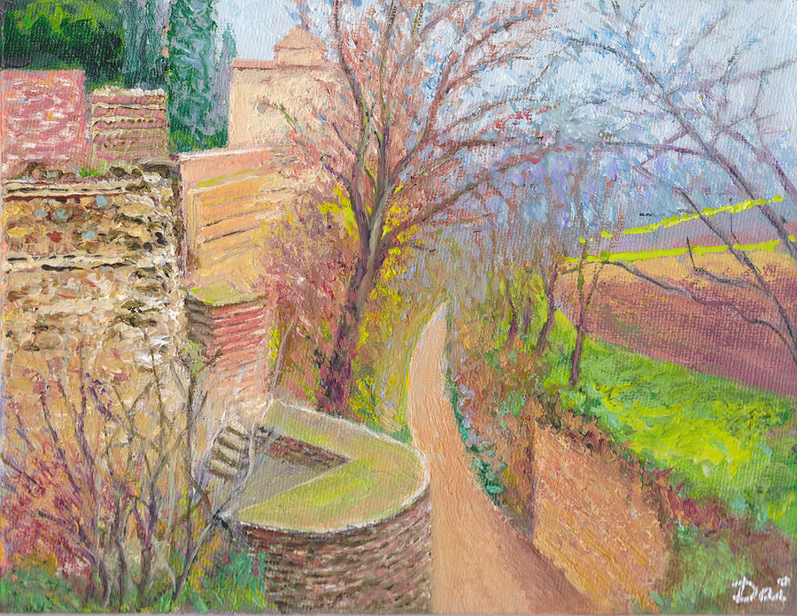 Ancient stone and brick walls of the Alhambra in Granada Spain Painting by Dai Wynn