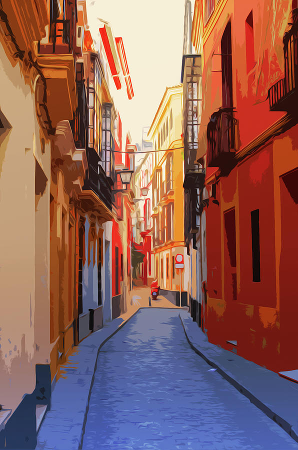 Ancient street of Seville Painting by AM FineArtPrints