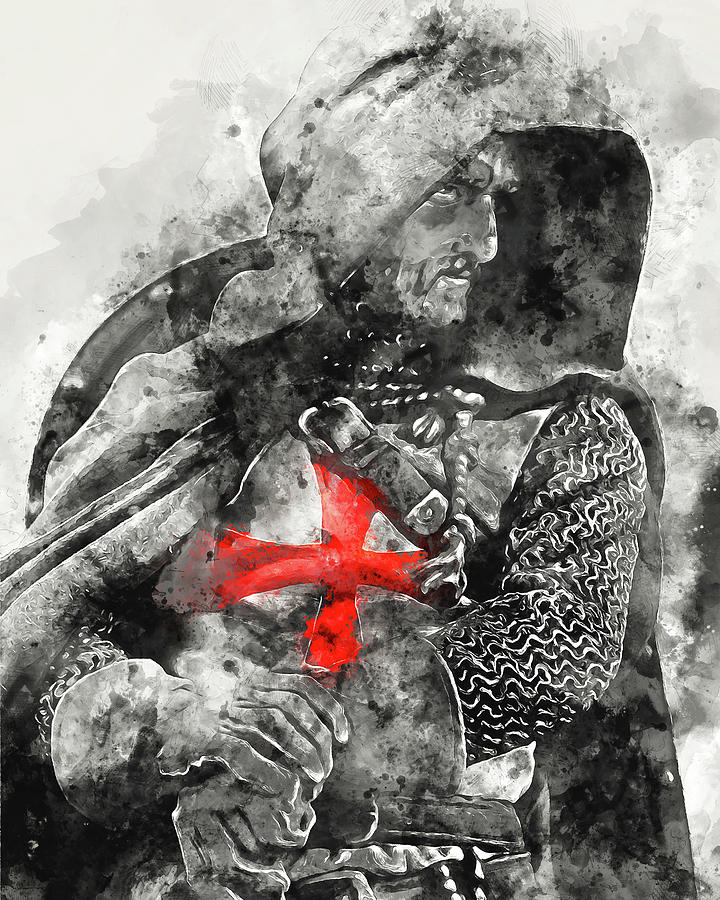 Ancient Templar Knight - Watercolor 01 Painting by AM FineArtPrints
