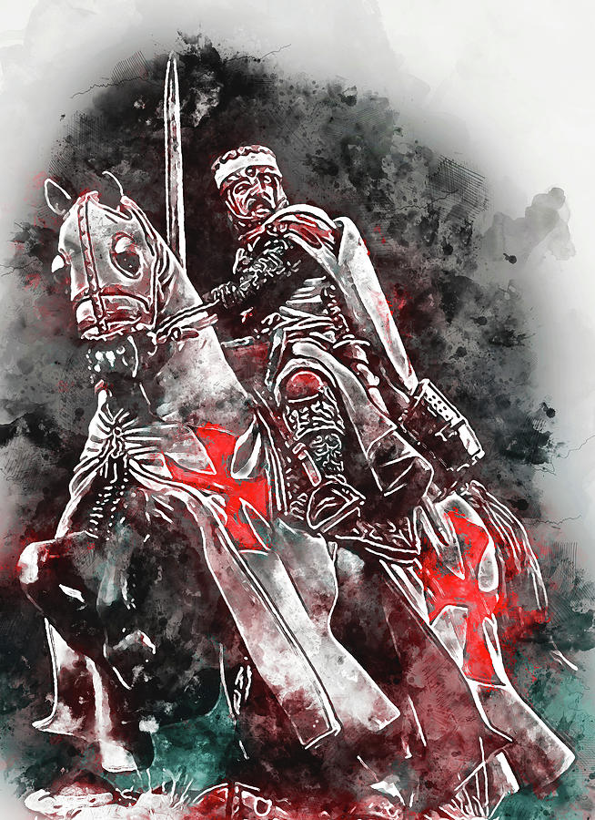 Ancient Templar Knight - Watercolor 02 Painting by AM FineArtPrints