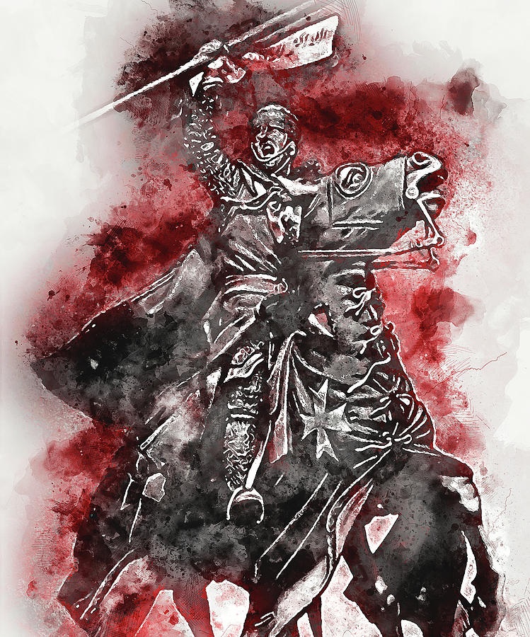 Ancient Templar Knight - Watercolor 03 Painting by AM FineArtPrints