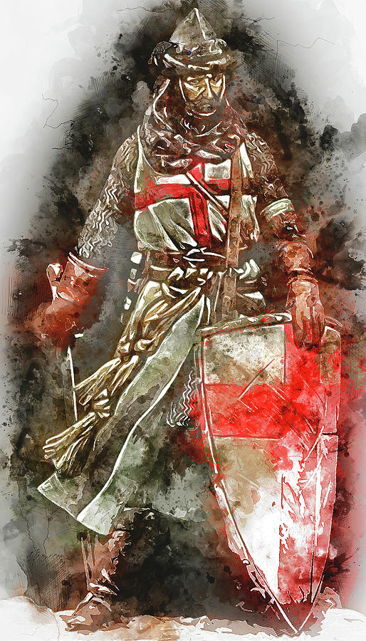 Ancient Templar Knight - Watercolor 04  Painting by AM FineArtPrints
